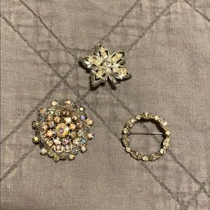 Set of 3 antique silver brooches
